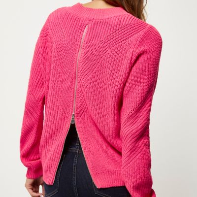 Bright pink zip back jumper